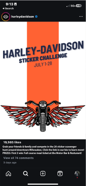 Instagram Campaign - Harley-Davidson Sticker Challenge, July 1-28 scavenger hunt