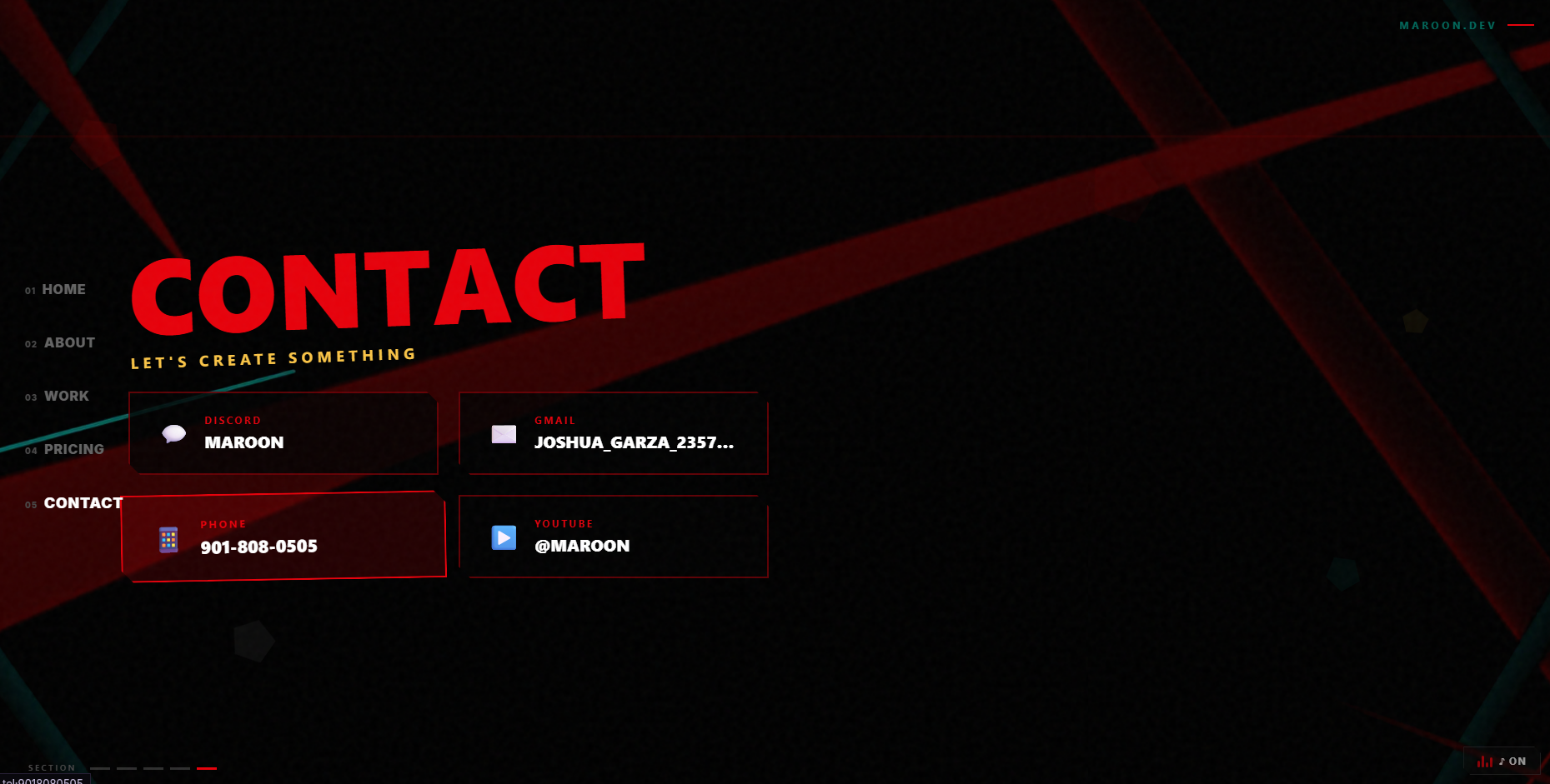 Contact Page - Direct contact cards for Discord, Gmail, Phone, and YouTube
